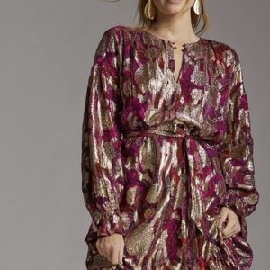 Anthropologie midi hi lo gold metallic shimmer dress nwt